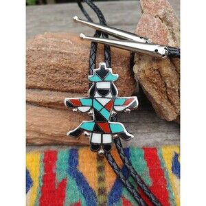 Vintage Enamel Inlaid Kachina Dancer Bolo Tie
